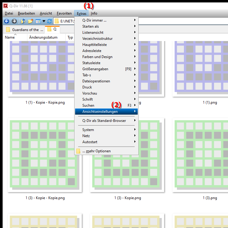 Wie kann ich die Ansichtseinstellungen im Quad Datei Explorer anpassen